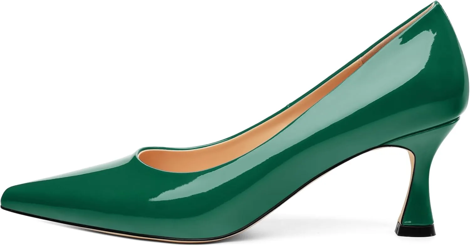 Women's Pumps, Slip On Pointed Closed Toe Kitten Heels for Women, Patent Comfortable Mid Heel Pumps Women's Office Dress Shoes 2.5 Inch