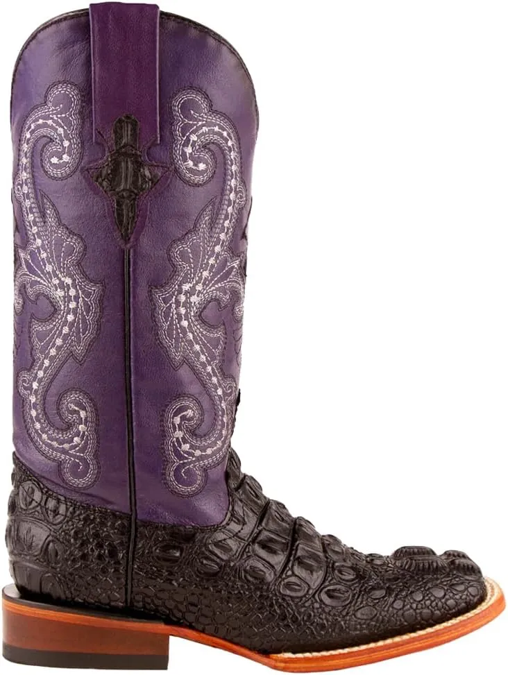 Womens Rancher Embroidered Square Toe Dress Boots Mid Calf Low Heel 1-2" - Purple