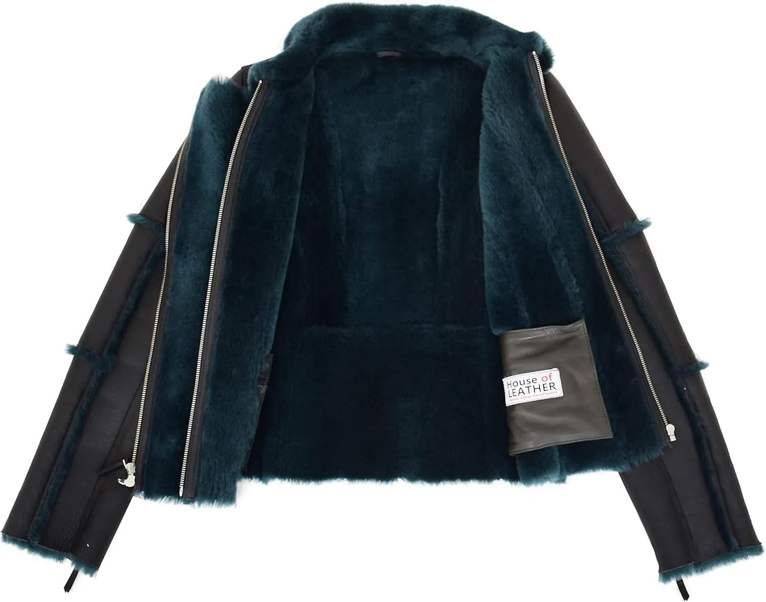 Womens Real Sheepskin Aviator Shearling Pilot Style Jacket Valerie Black Green