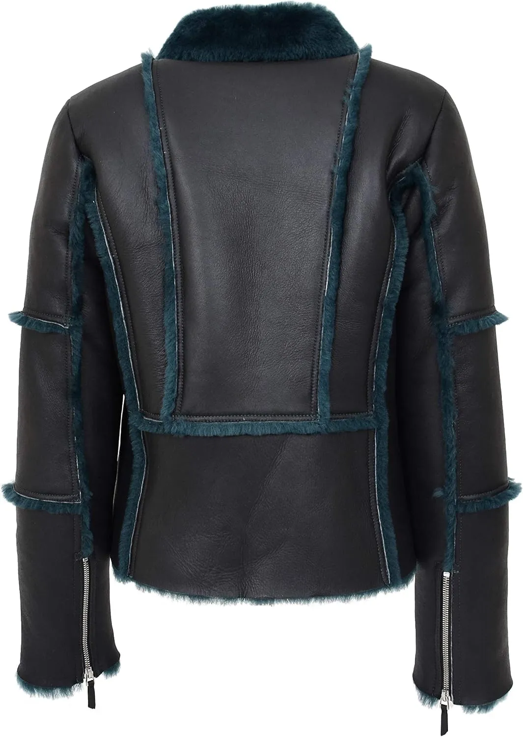 Womens Real Sheepskin Aviator Shearling Pilot Style Jacket Valerie Black Green