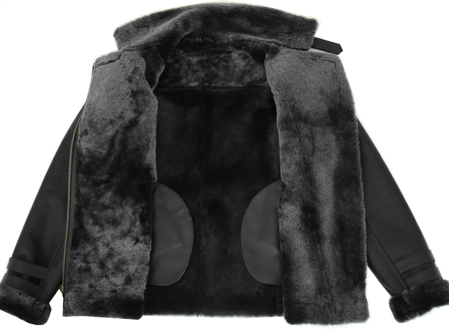 Womens Real Sheepskin Jacket Black X-Zip Aviator Belted Double Face Shearling Willow