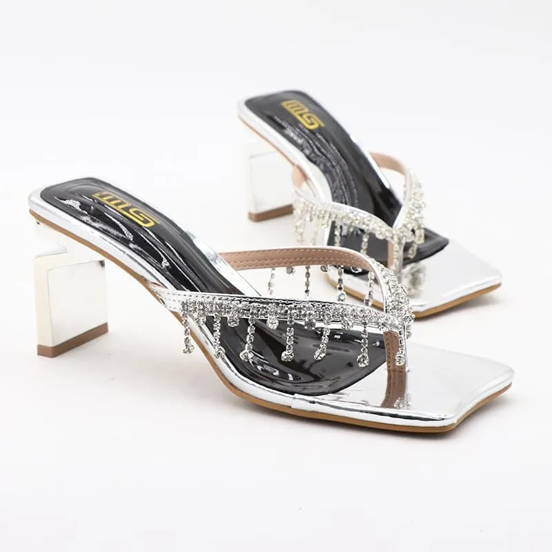 Women's Rhinestone Tassel Wedge Sandals Square toe slippers Sparkly Fringe Sandals Bohemian Summer Beach Slides