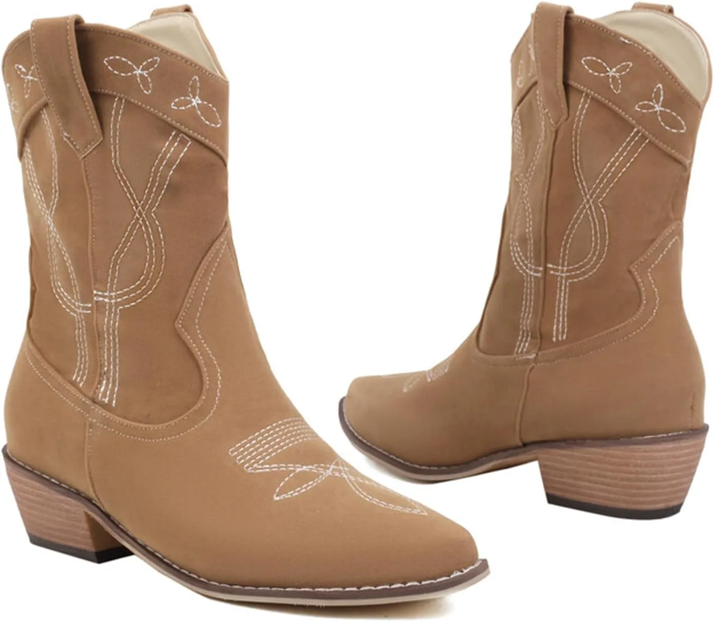 Women's Riley Western Booties, Classic Point Toe Embroidered Western Rodeo Cowboy Sheriff Boot with Zipper Ankle Boots Low Heel for Women