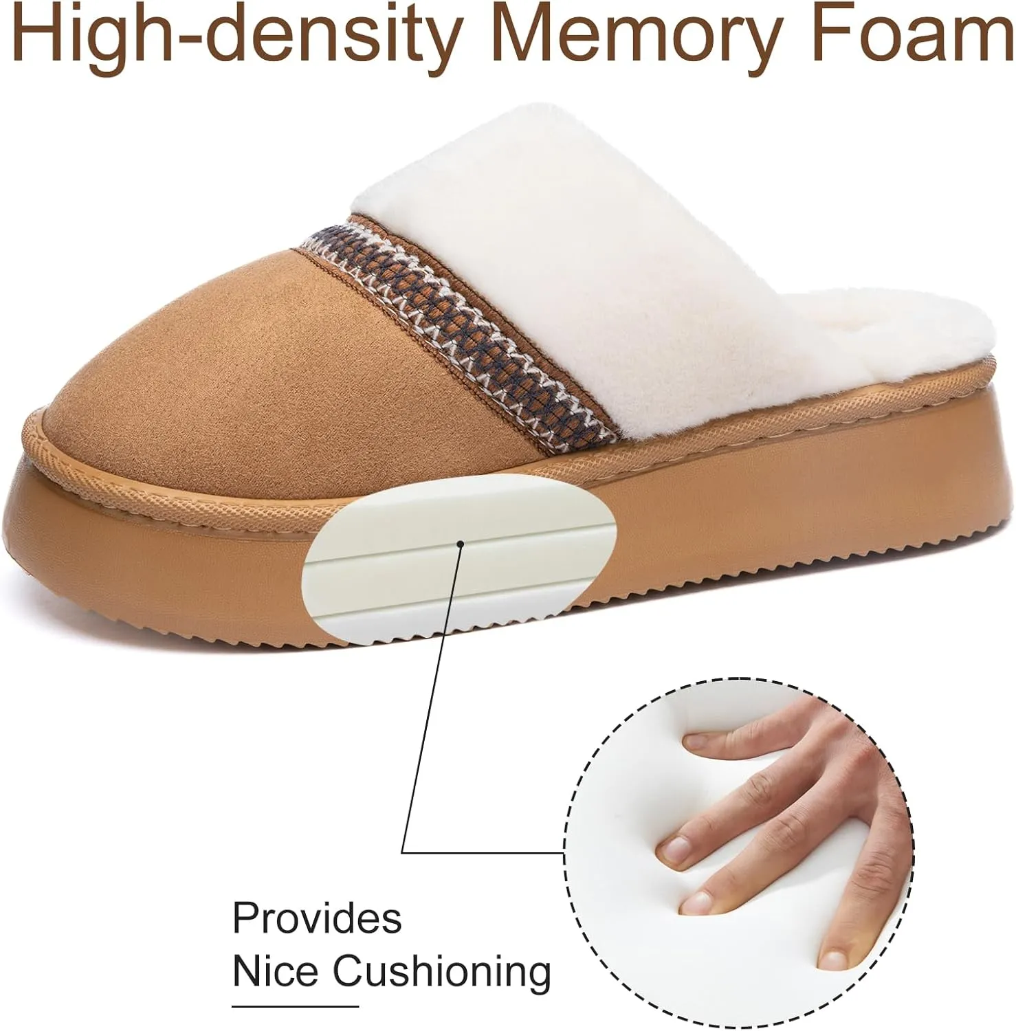 Womens Slippers for Women Cozy Memory Foam House Slippers Winter Warm Comfy Furry Shoes for Indoor Outdoor Suede Platform with Anti-Skid Sole