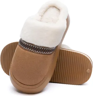 Womens Slippers for Women Cozy Memory Foam House Slippers Winter Warm Comfy Furry Shoes for Indoor Outdoor Suede Platform with Anti-Skid Sole