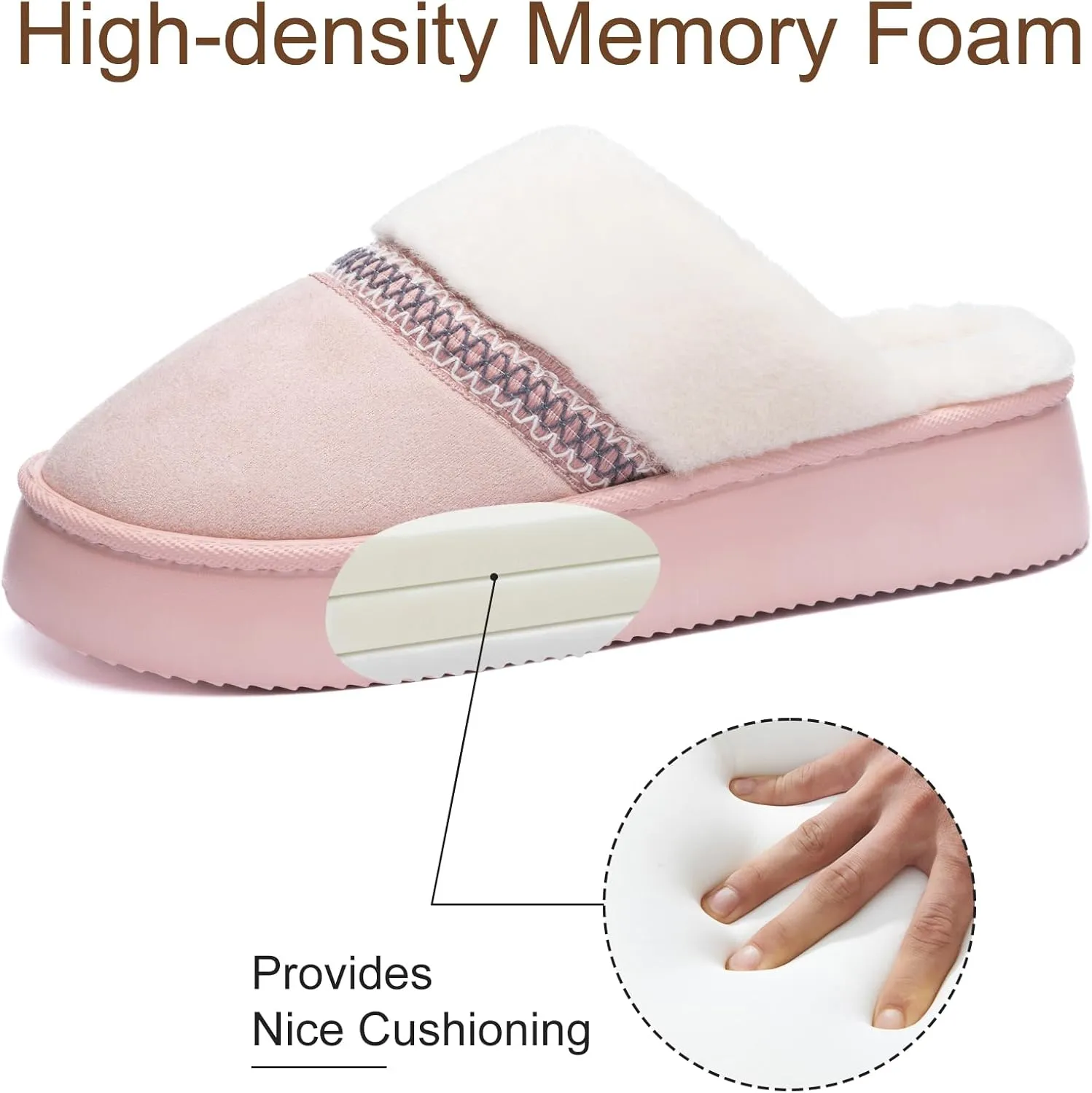 Womens Slippers for Women Cozy Memory Foam House Slippers Winter Warm Comfy Furry Shoes for Indoor Outdoor Suede Platform with Anti-Skid Sole