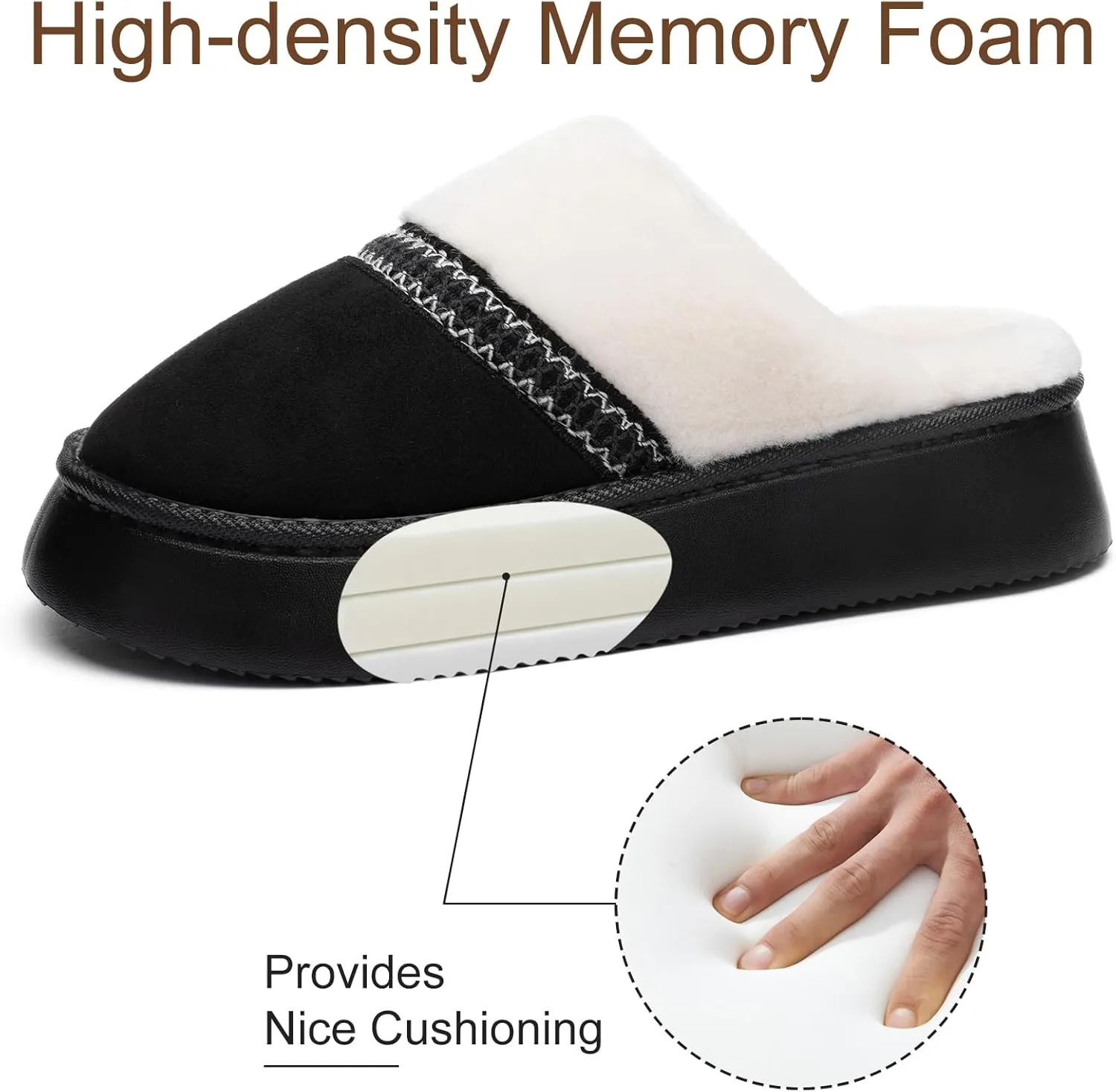 Womens Slippers for Women Cozy Memory Foam House Slippers Winter Warm Comfy Furry Shoes for Indoor Outdoor Suede Platform with Anti-Skid Sole