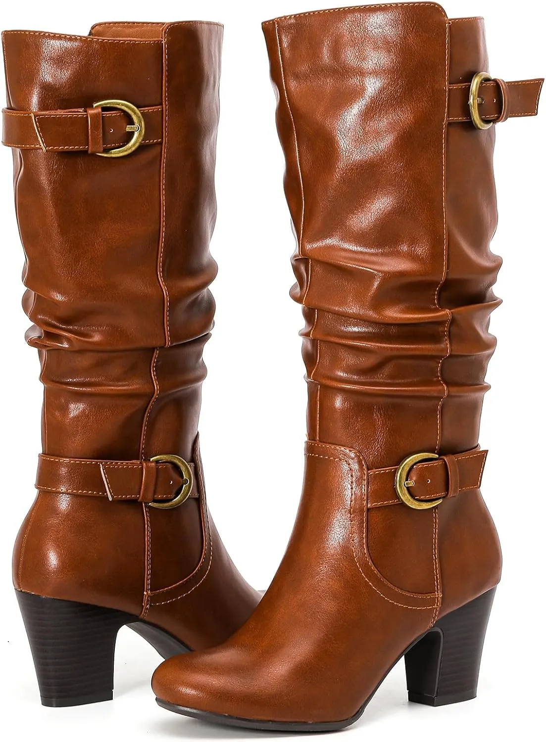 Women's Slouchy Knee High Boots with Chunky Heel, Pointed Toe, Comfortable and Fashionable for Fall and Winter Wear for Women.