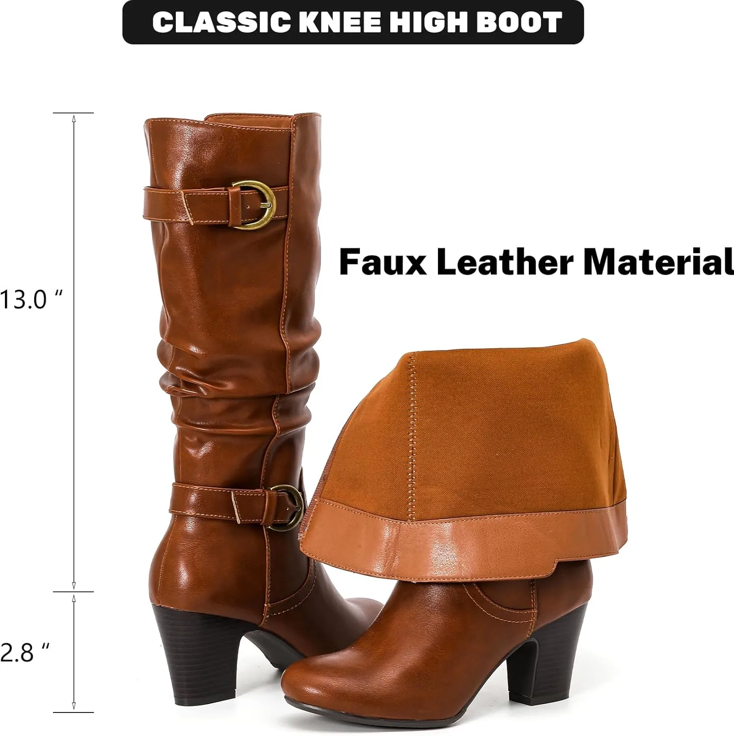 Women's Slouchy Knee High Boots with Chunky Heel, Pointed Toe, Comfortable and Fashionable for Fall and Winter Wear for Women.