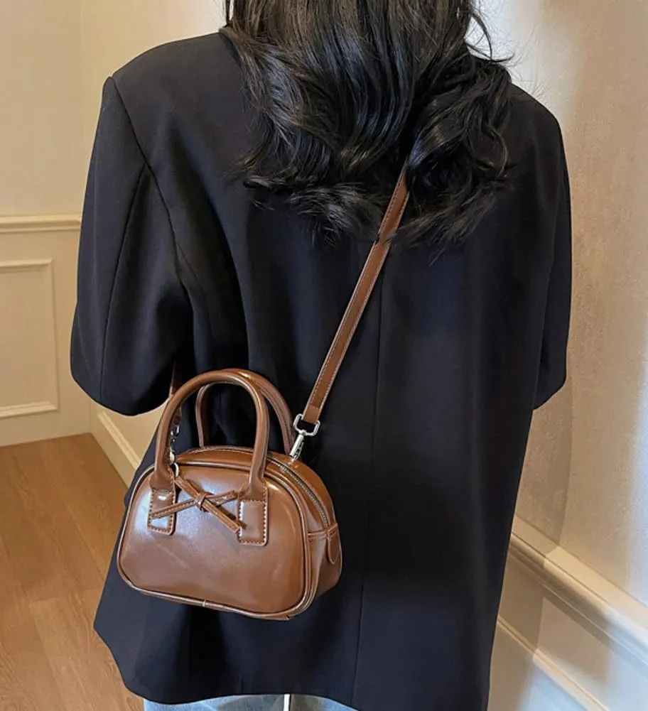 Women’s Small Shoulder Handbag Cute Bow-tie Boston Crossbody Bag Soft PU Leather Hobo Bag Stylish Purse 2025