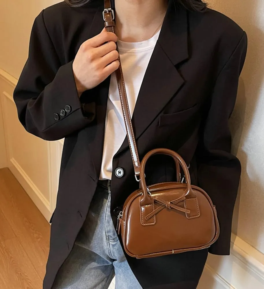 Women’s Small Shoulder Handbag Cute Bow-tie Boston Crossbody Bag Soft PU Leather Hobo Bag Stylish Purse 2025