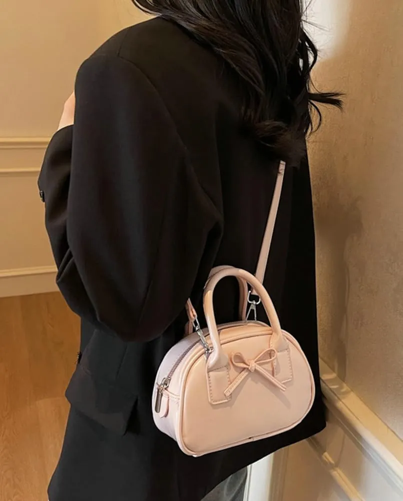 Women’s Small Shoulder Handbag Cute Bow-tie Boston Crossbody Bag Soft PU Leather Hobo Bag Stylish Purse 2025