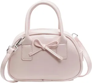 Women’s Small Shoulder Handbag Cute Bow-tie Boston Crossbody Bag Soft PU Leather Hobo Bag Stylish Purse 2025