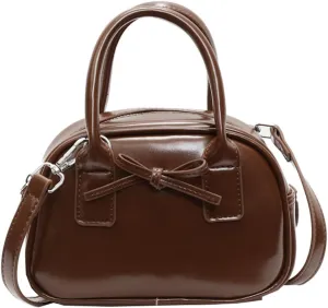Women’s Small Shoulder Handbag Cute Bow-tie Boston Crossbody Bag Soft PU Leather Hobo Bag Stylish Purse 2025