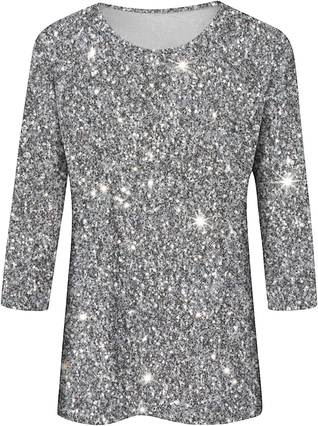 Womens Sparkle T Shirts Casual Glitter Dressy Flowy Tops Comfy Round Neck Long Sleeve Blouse Trendy 2024 Fall Clothes