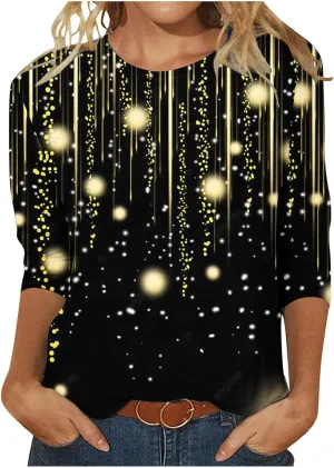 Womens Sparkly Tops and Blouses 3/4 Sleeve Loose Fit Sequin Shirts Casual Crewneck Tees Trendy Outfits Clothing 2024