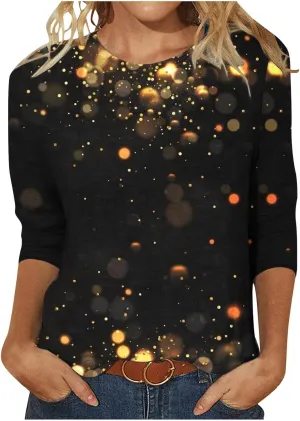 Womens Sparkly Tops and Blouses 3/4 Sleeve Loose Fit Sequin Shirts Casual Crewneck Tees Trendy Outfits Clothing 2024