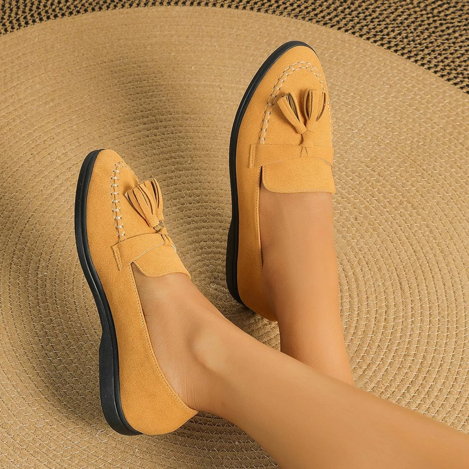 Women's Suede Tassel Slip on Flats Loafers,Comfortable Slip On Soft Sole Penny Loafers Fashion Driving Work Walking Flat Shoes