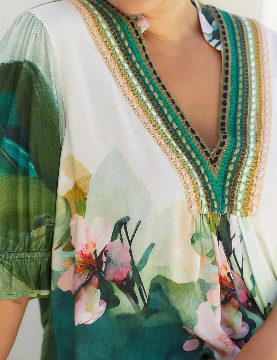 Women’s Summer Causal Boho Blouse Floral V Neck Ruffle Half Puff Sleeve Shirts 2025 Trendy Loose Fit Beach Tops