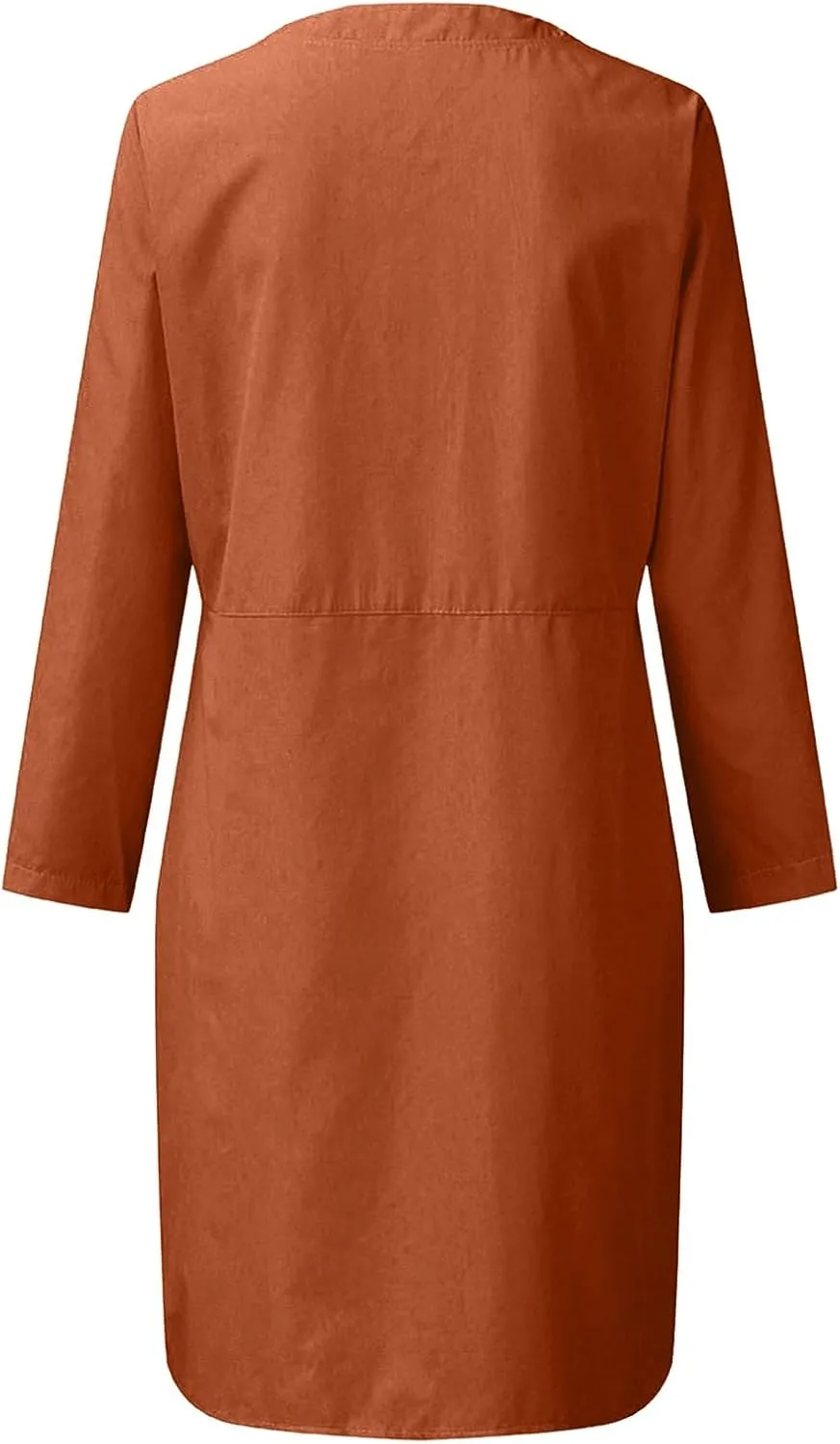 Womens Summer Dresses Plus Size Casual Cotton Linen Long Sleeve Mini Sundress Button Loose Fit Dress with Pockets