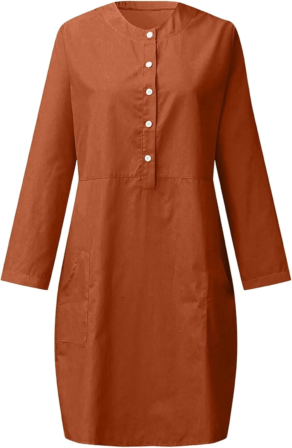 Womens Summer Dresses Plus Size Casual Cotton Linen Long Sleeve Mini Sundress Button Loose Fit Dress with Pockets