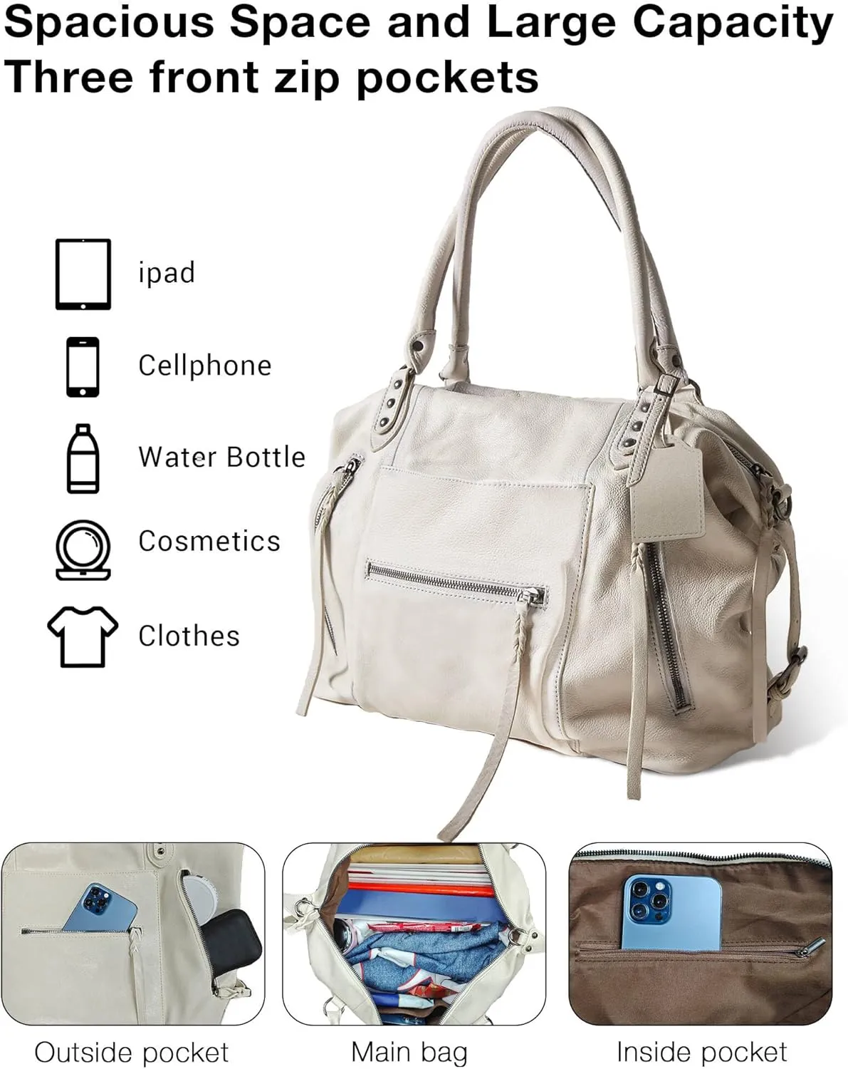 Women's Tote Bag Free Tote Bag People with Zipper Large Women Leather Handbags with Adjustable Strap