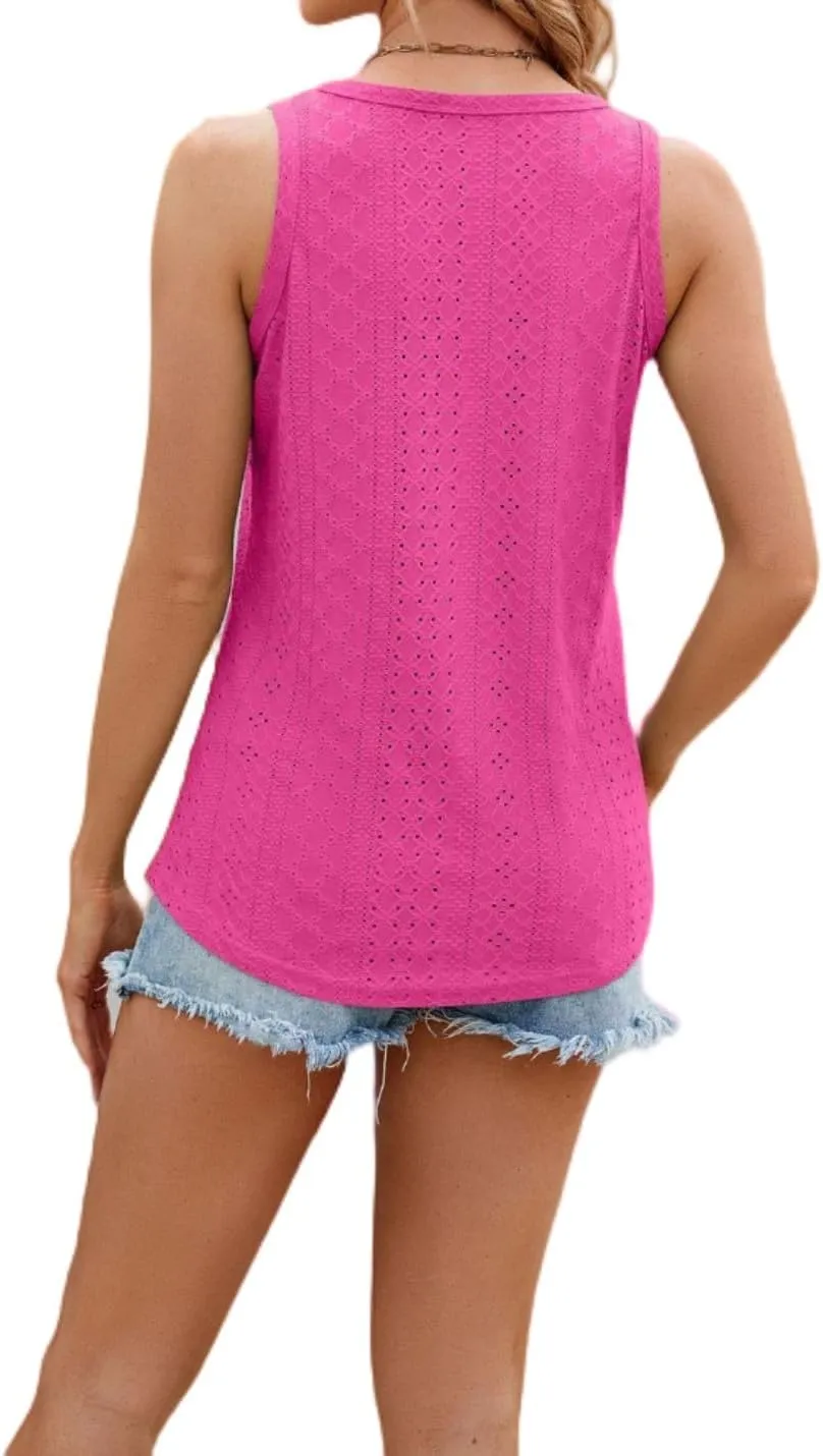 Women's V Neck Tank Tops Summer Sleeveless Solid Color Casual Basic T-Shirt Classic Fit Vest Tees Cute Tunic Shirts