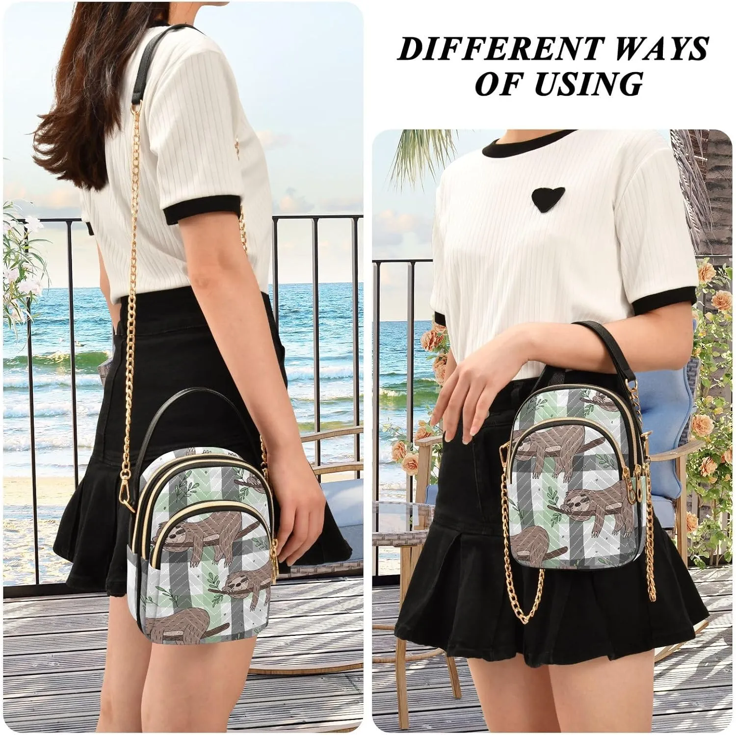 Women's Wave Cross Body Chest Bag, 52 inch Gold Chain Shoulder Handbag Purse