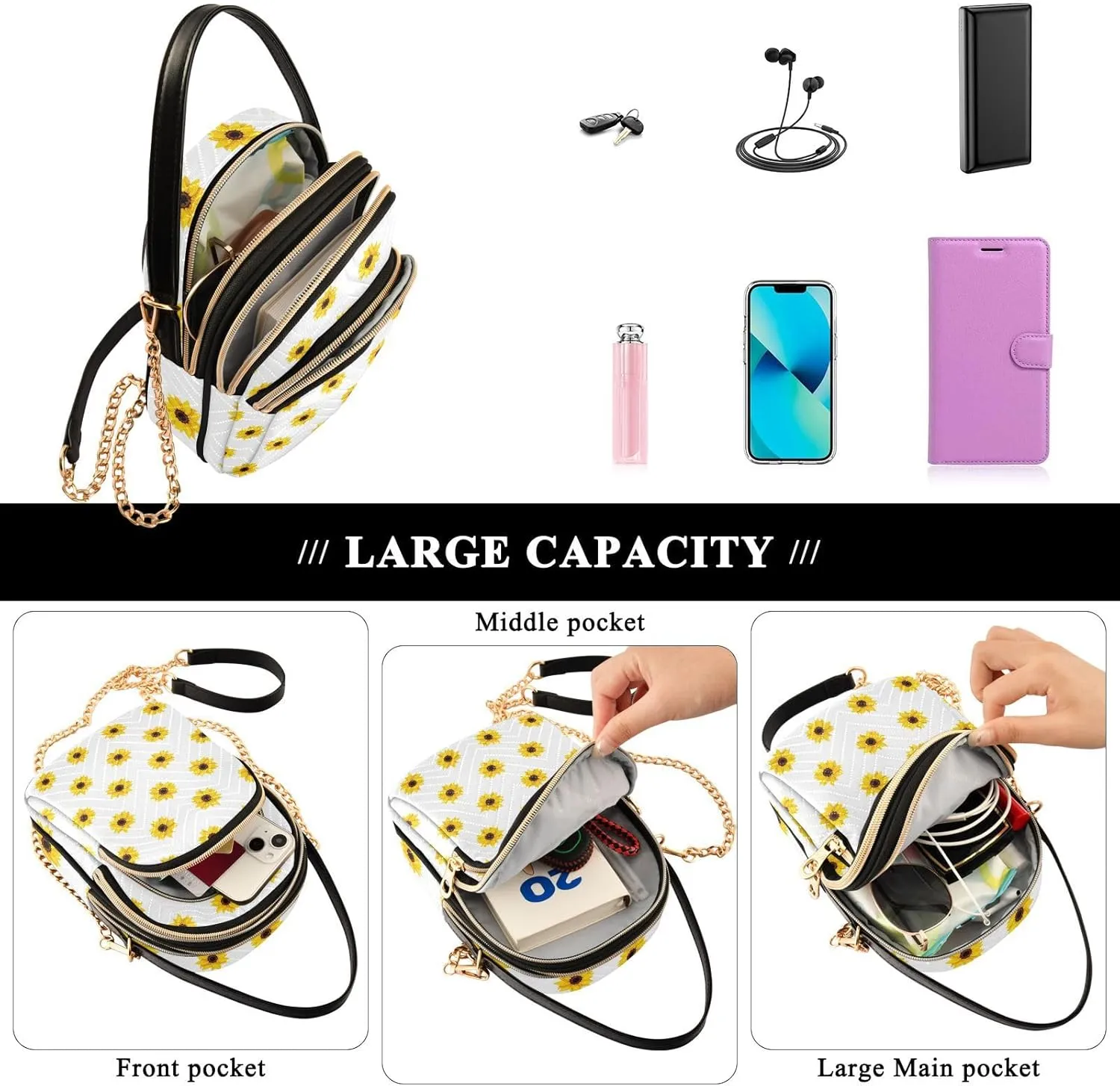 Women's Wave Cross Body Chest Bag, 52 inch Gold Chain Shoulder Handbag Purse