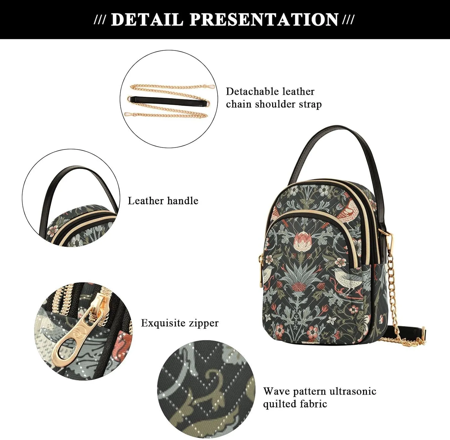 Women's Wave Cross Body Chest Bag, 52 inch Gold Chain Shoulder Handbag Purse