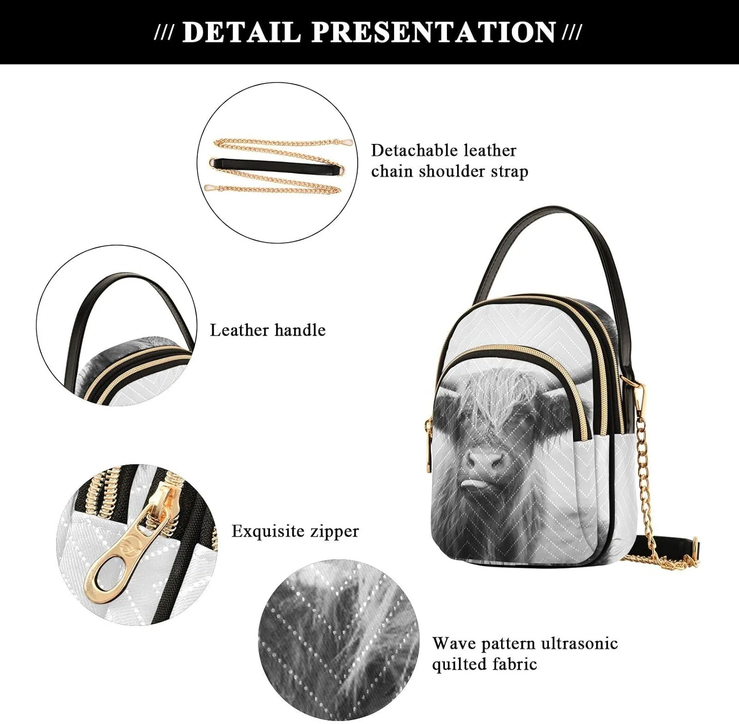 Women's Wave Cross Body Chest Bag, 52 inch Gold Chain Shoulder Handbag Purse