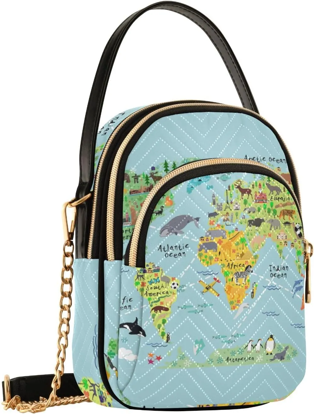 Women's Wave Cross Body Chest Bag, 52 inch Gold Chain Shoulder Handbag Purse