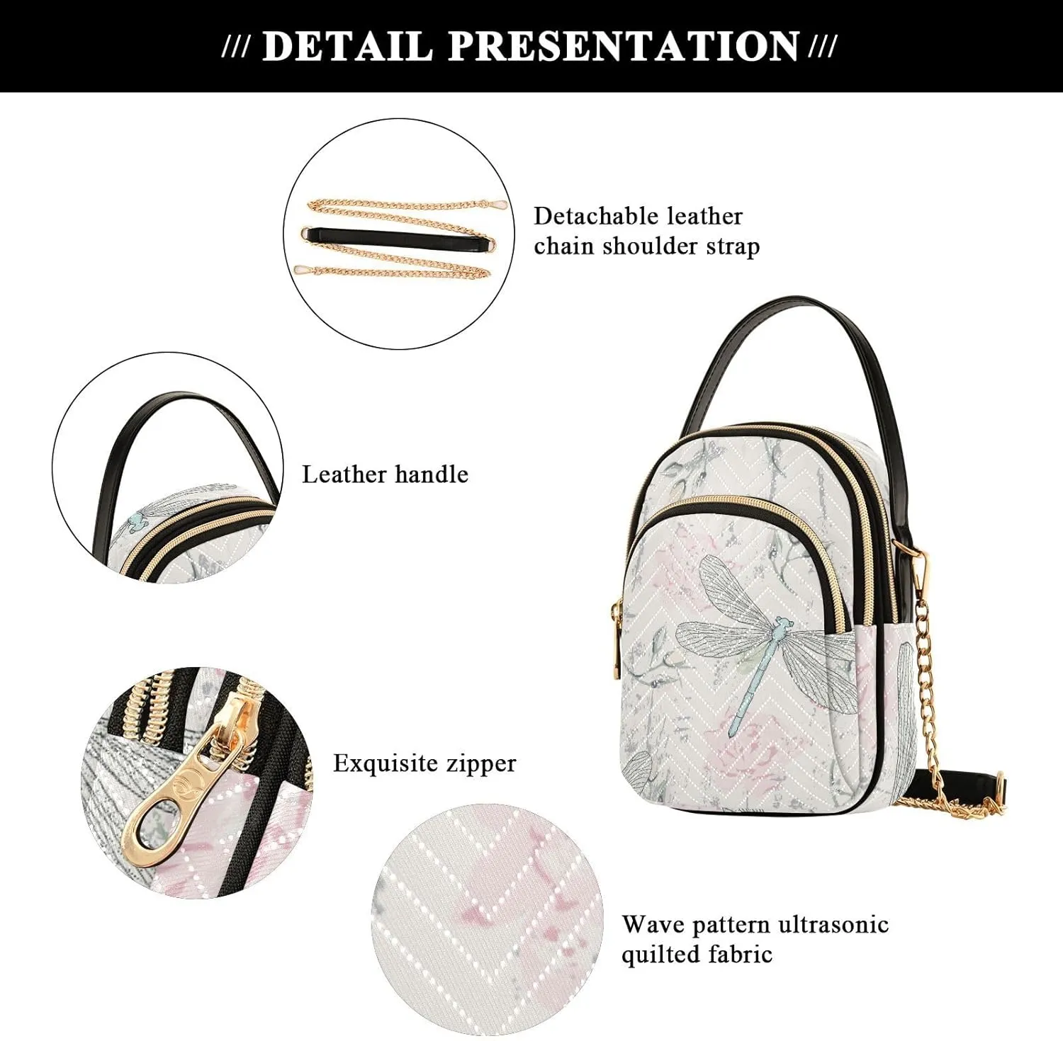 Women's Wave Cross Body Chest Bag, 52 inch Gold Chain Shoulder Handbag Purse