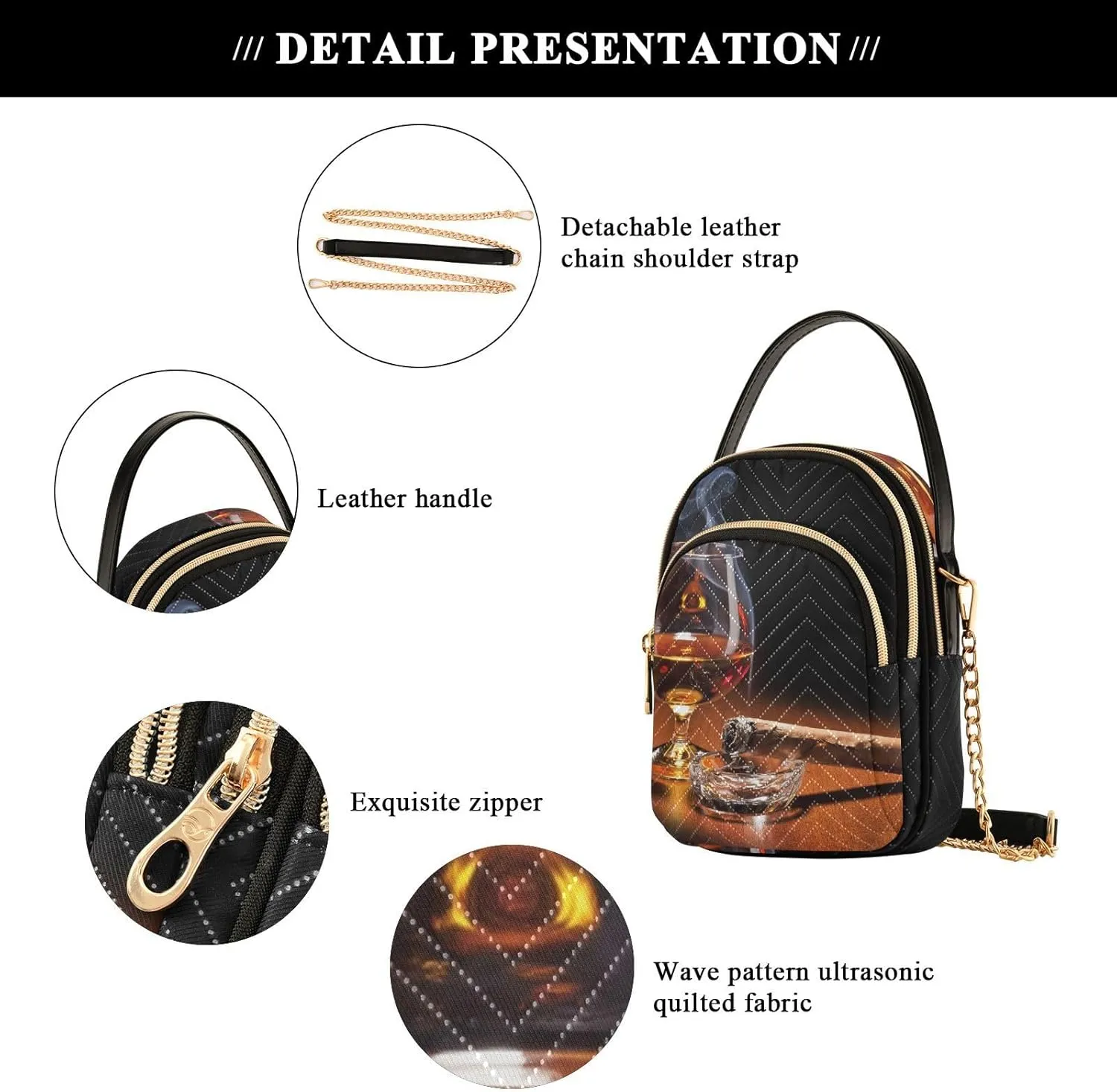 Women's Wave Cross Body Chest Bag, 52 inch Gold Chain Shoulder Handbag Purse