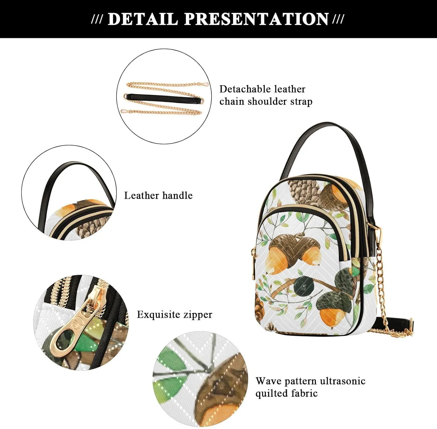 Women's Wave Cross Body Chest Bag, 52 inch Gold Chain Shoulder Handbag Purse
