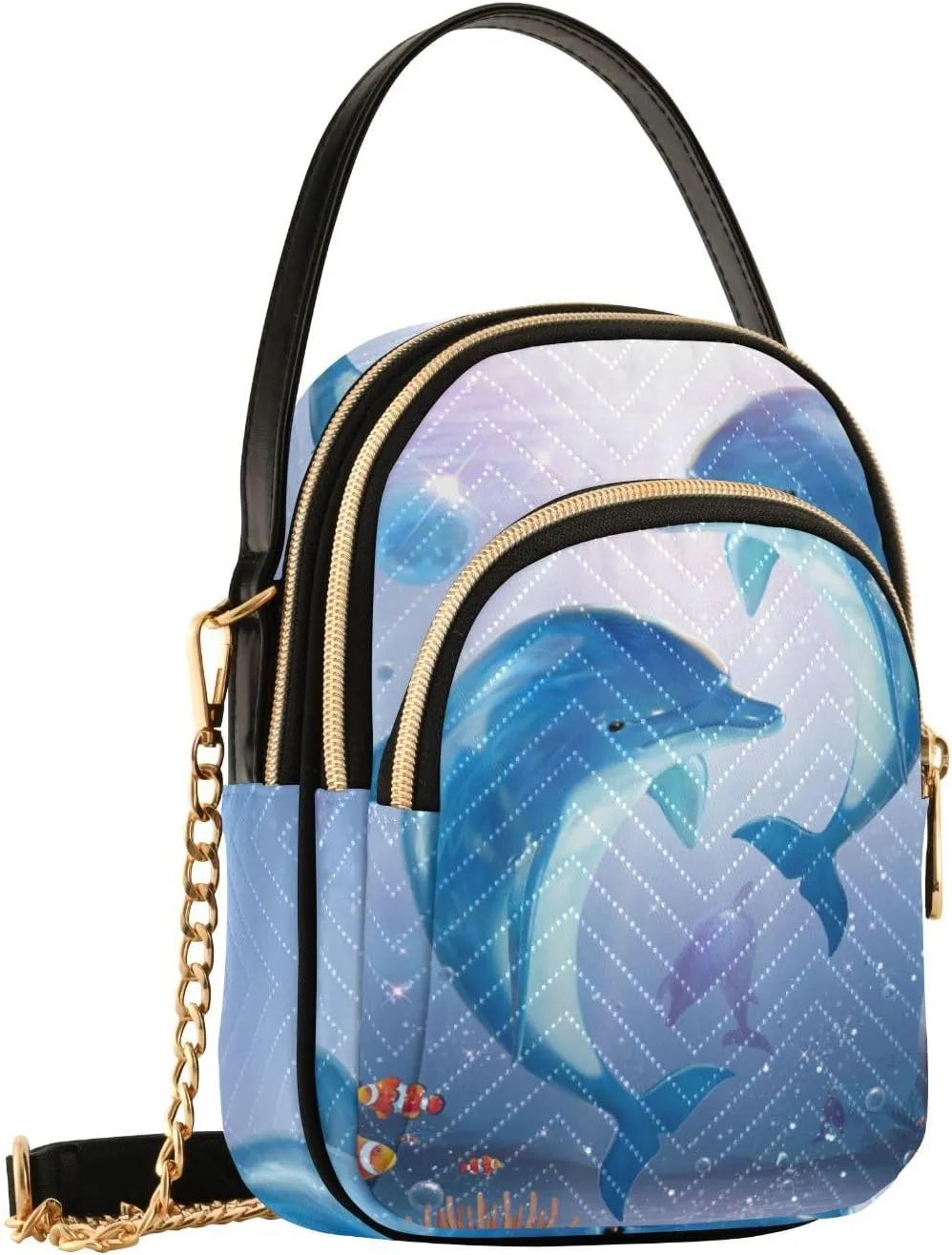 Women's Wave Cross Body Chest Bag, 52 inch Gold Chain Shoulder Handbag Purse