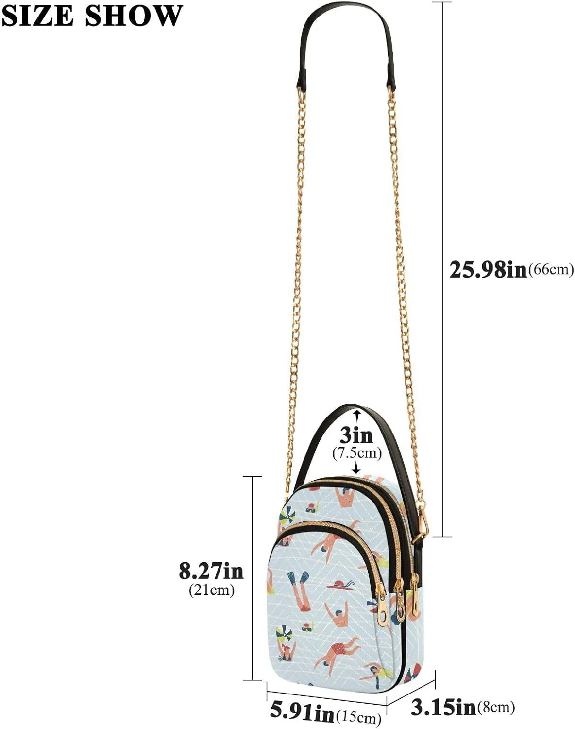 Women's Wave Cross Body Chest Bag, 52 inch Gold Chain Shoulder Handbag Purse