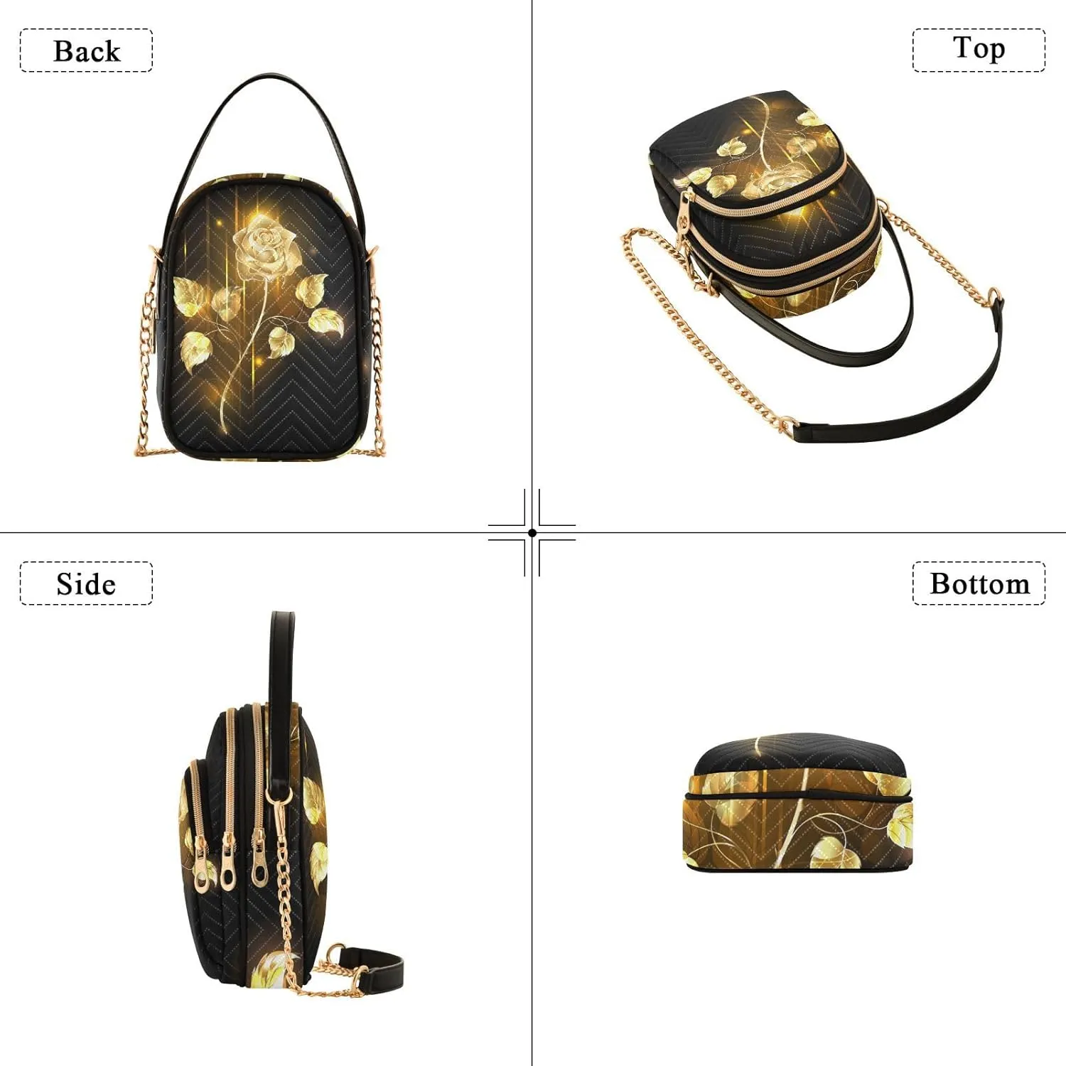 Women's Wave Cross Body Chest Bag, 52 inch Gold Chain Shoulder Handbag Purse