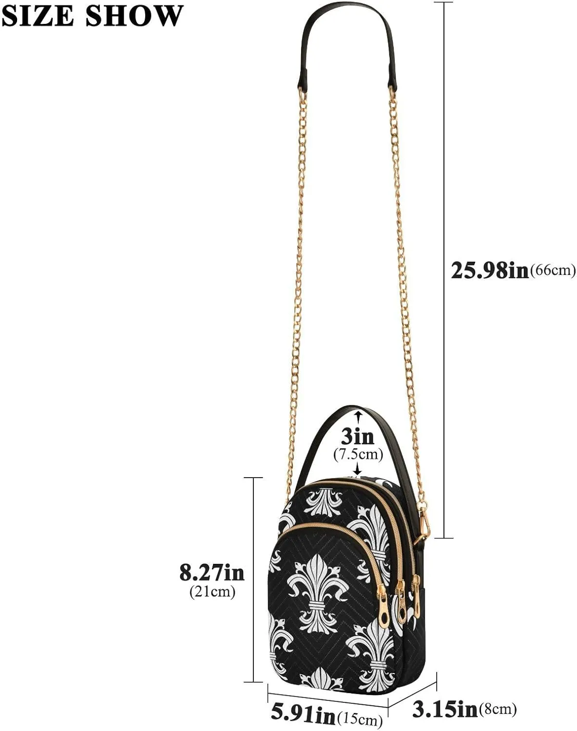 Women's Wave Cross Body Chest Bag, 52 inch Gold Chain Shoulder Handbag Purse