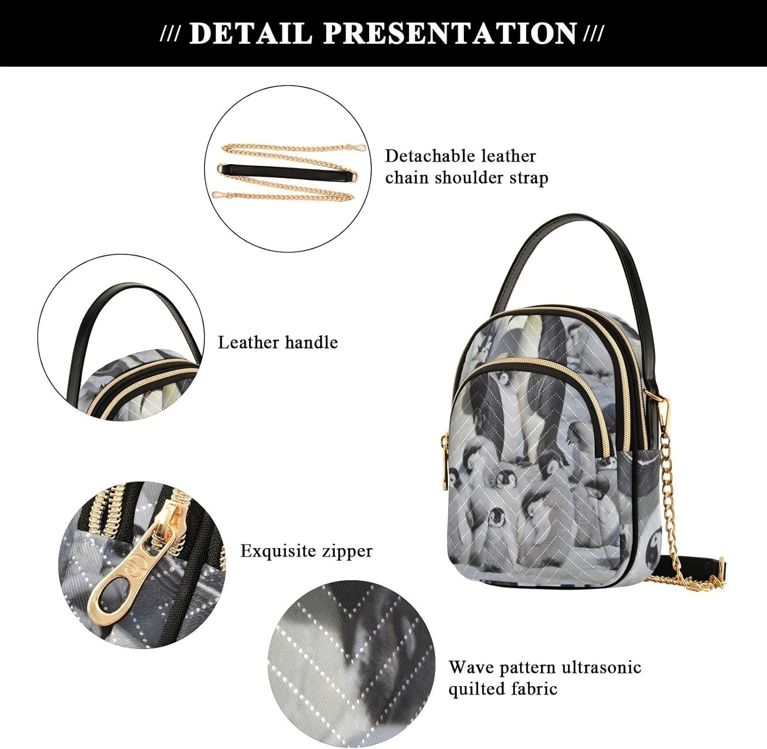 Women's Wave Cross Body Chest Bag, 52 inch Gold Chain Shoulder Handbag Purse