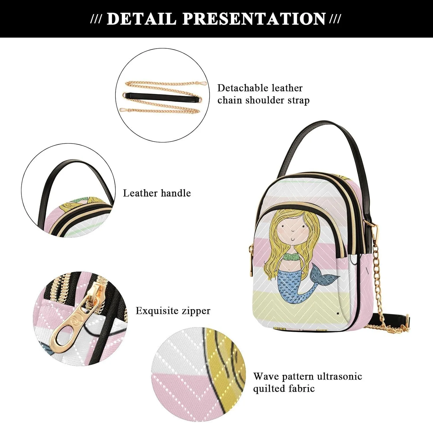 Women's Wave Cross Body Chest Bag, 52 inch Gold Chain Shoulder Handbag Purse