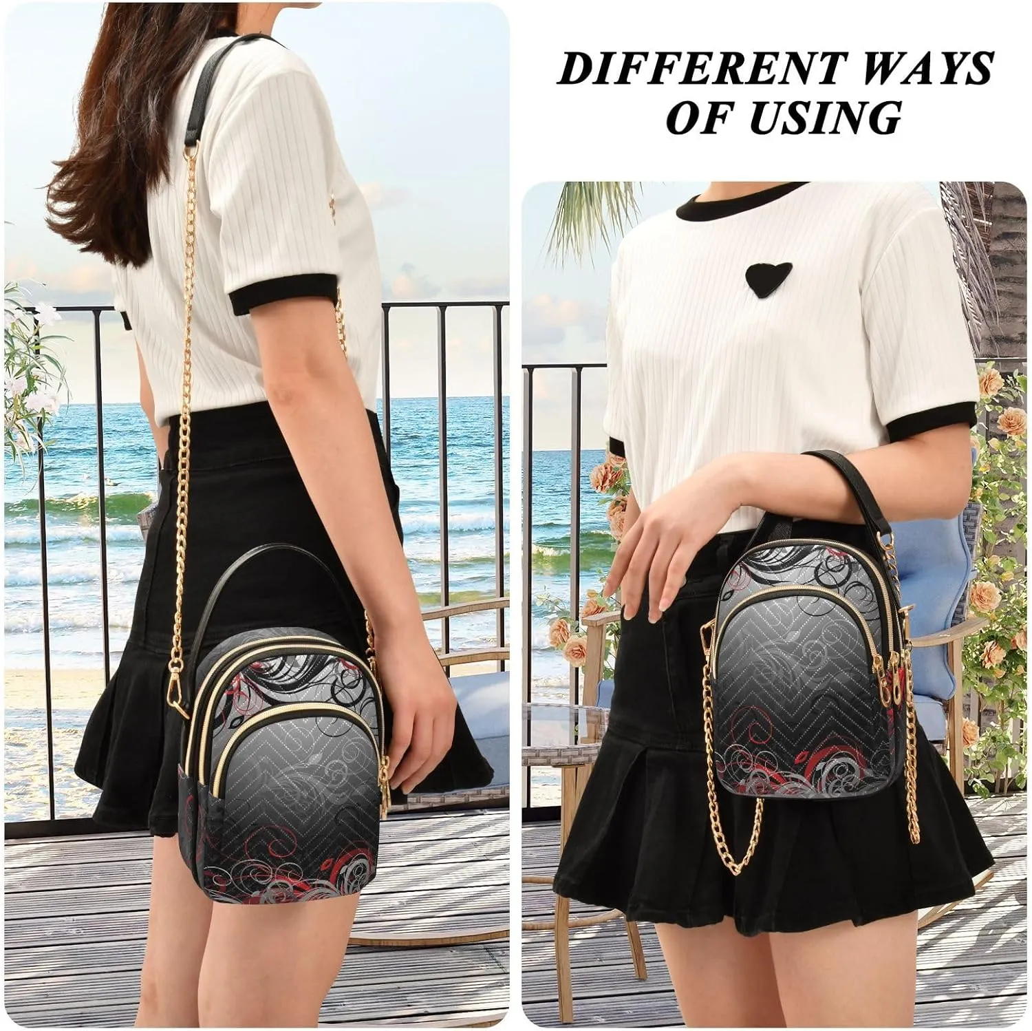 Women's Wave Cross Body Chest Bag, 52 inch Gold Chain Shoulder Handbag Purse