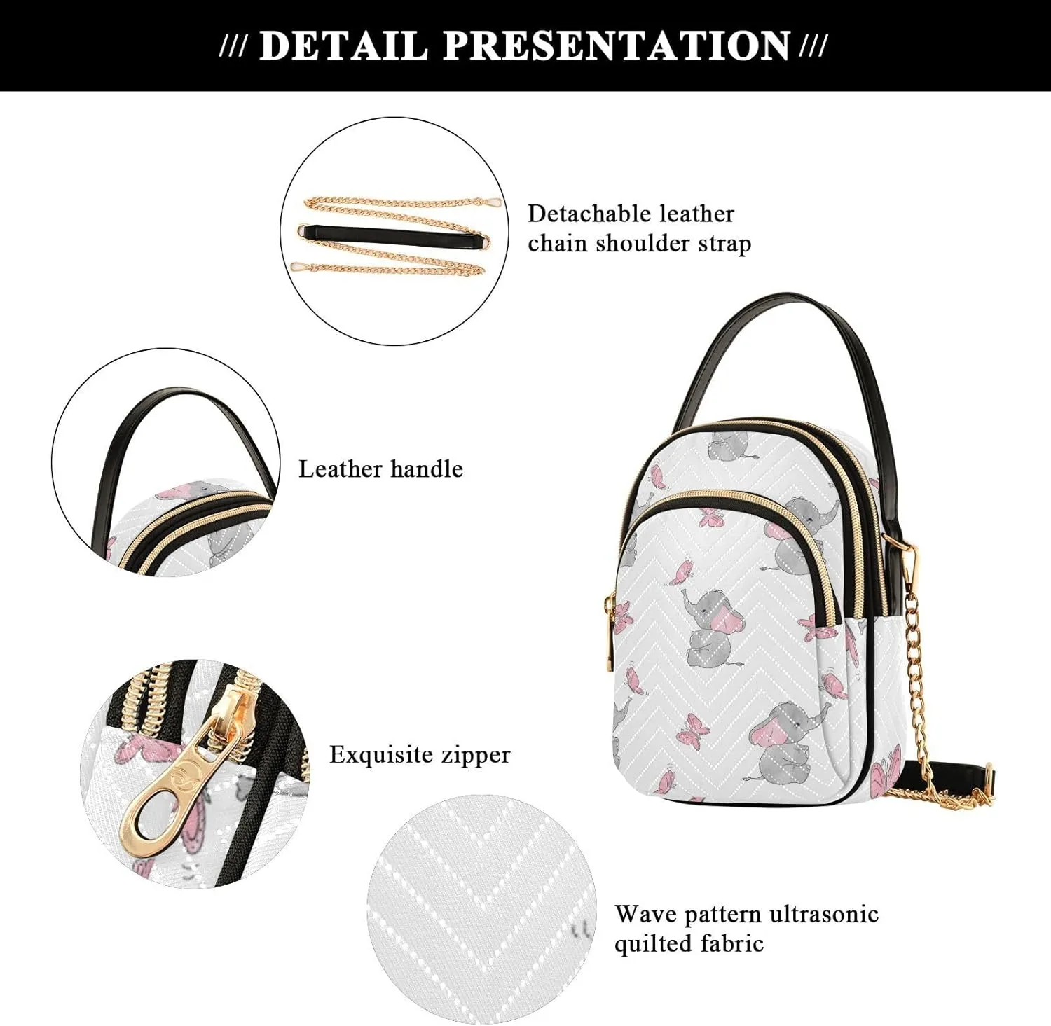 Women's Wave Cross Body Chest Bag, 52 inch Gold Chain Shoulder Handbag Purse