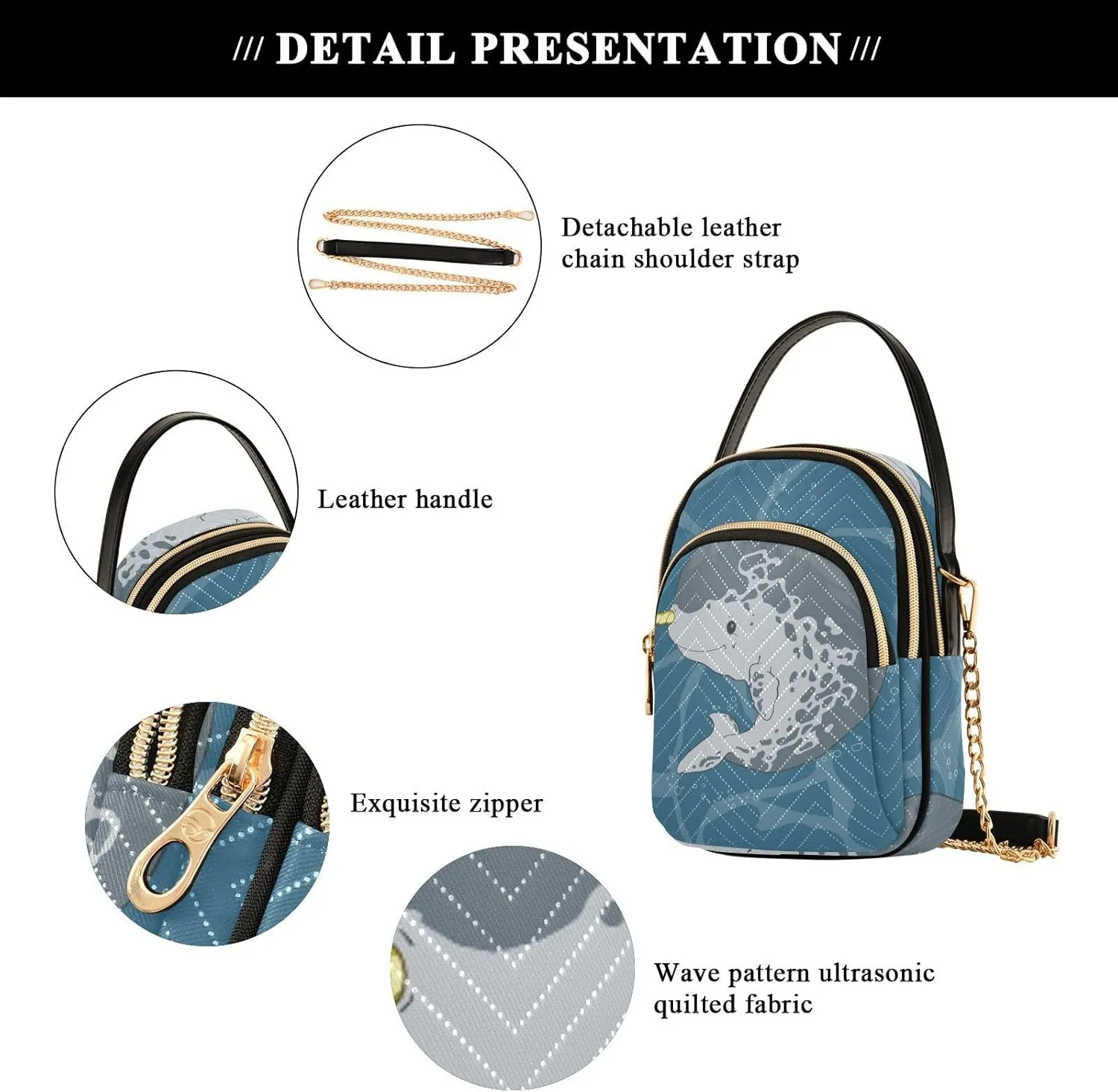 Women's Wave Cross Body Chest Bag, 52 inch Gold Chain Shoulder Handbag Purse