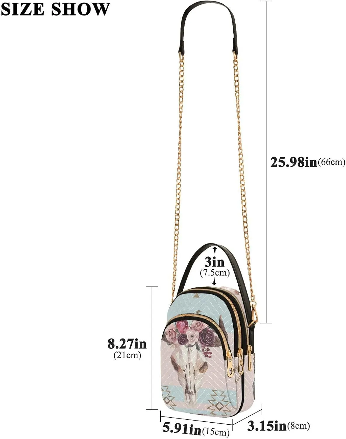 Women's Wave Cross Body Chest Bag, 52 inch Gold Chain Shoulder Handbag Purse