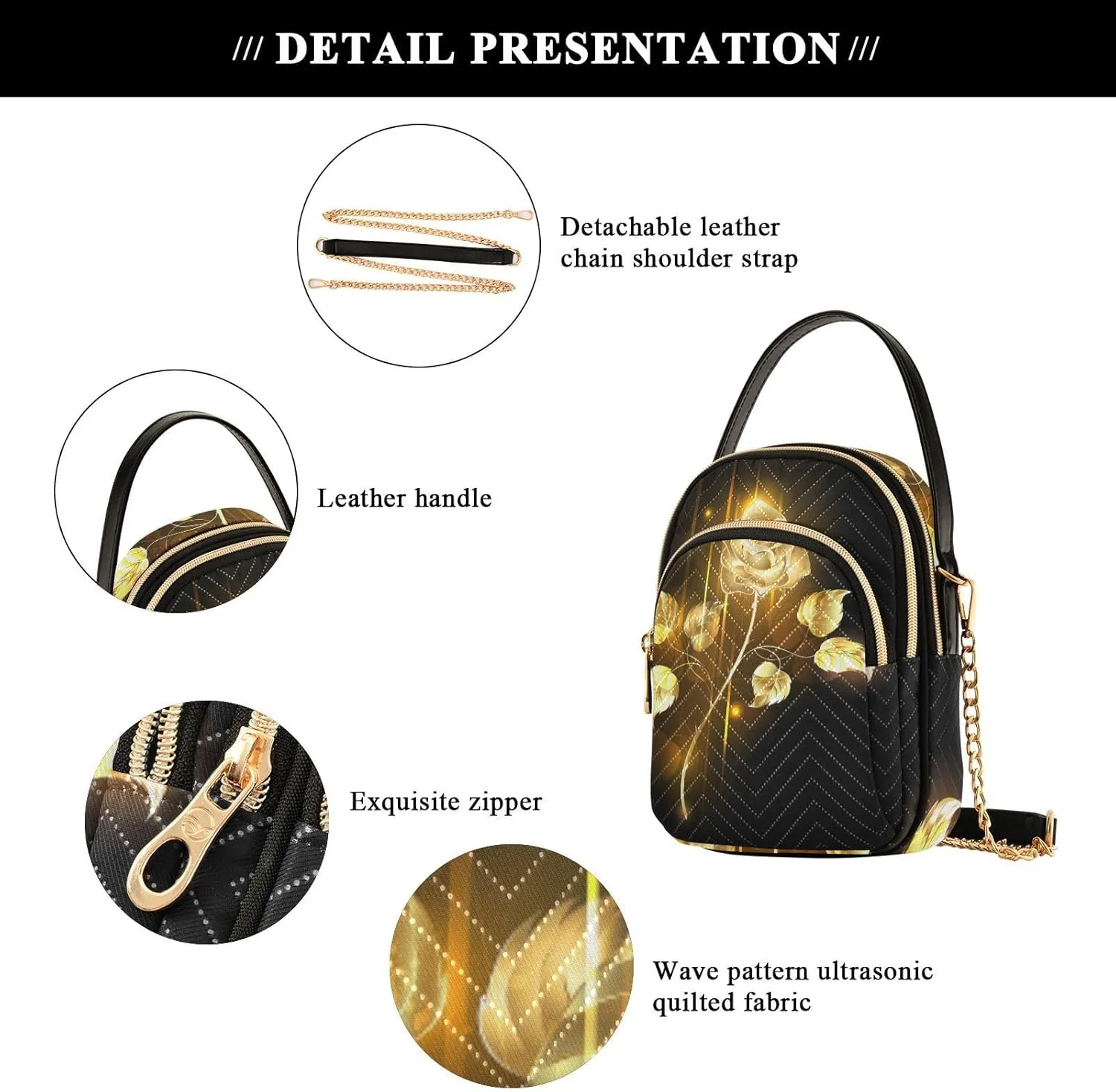 Women's Wave Cross Body Chest Bag, 52 inch Gold Chain Shoulder Handbag Purse