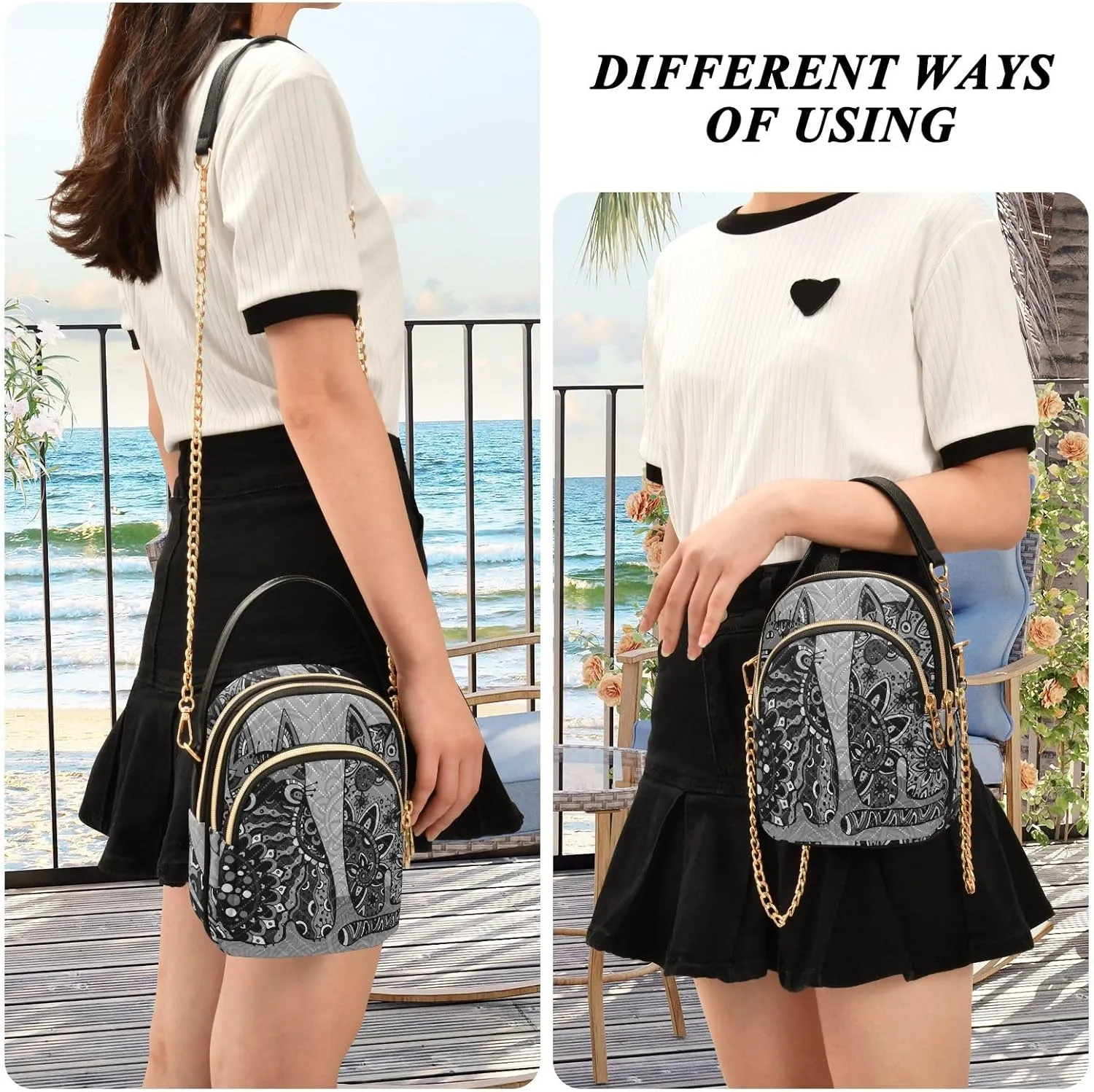 Women's Wave Cross Body Chest Bag, 52 inch Gold Chain Shoulder Handbag Purse