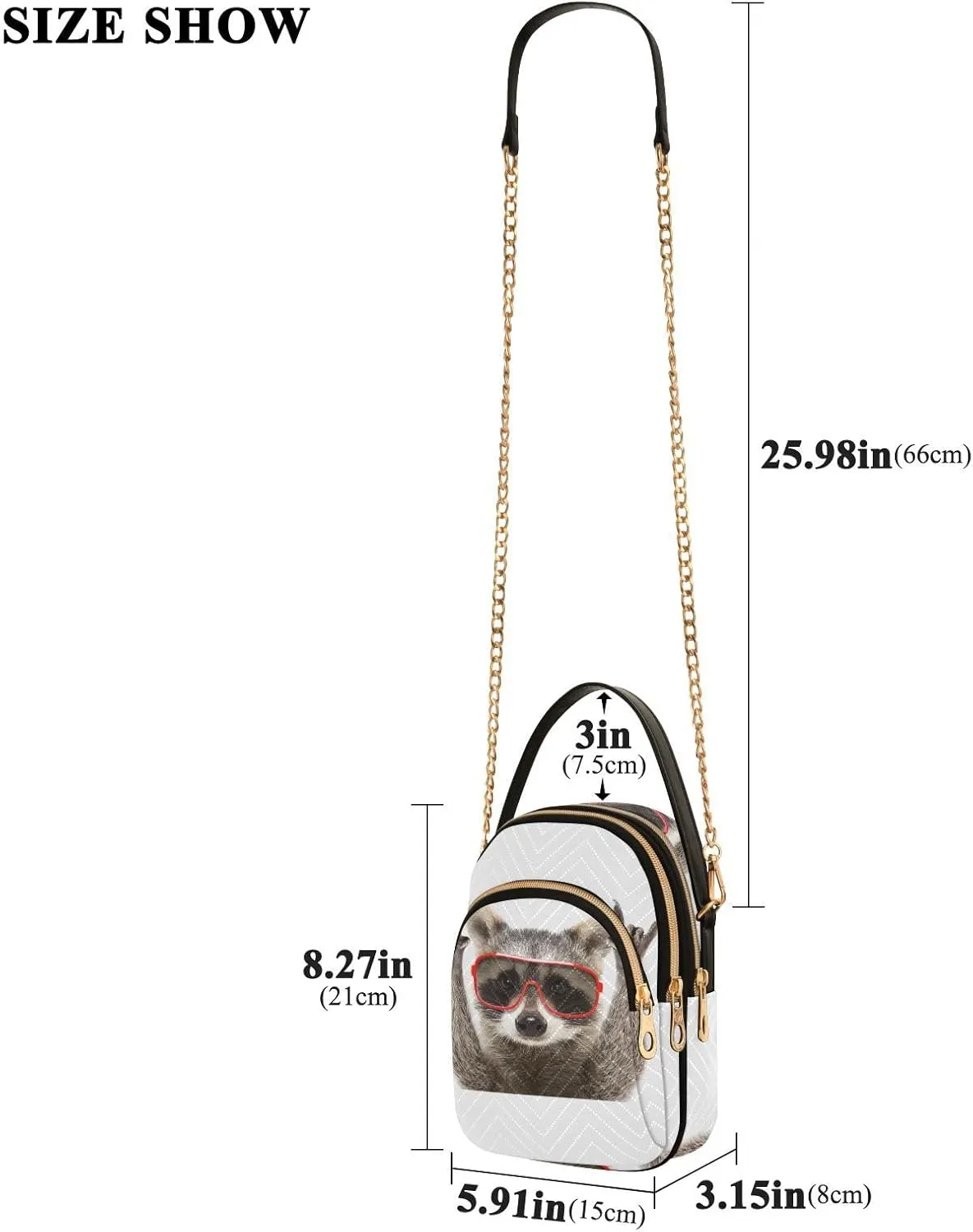 Women's Wave Cross Body Chest Bag, 52 inch Gold Chain Shoulder Handbag Purse