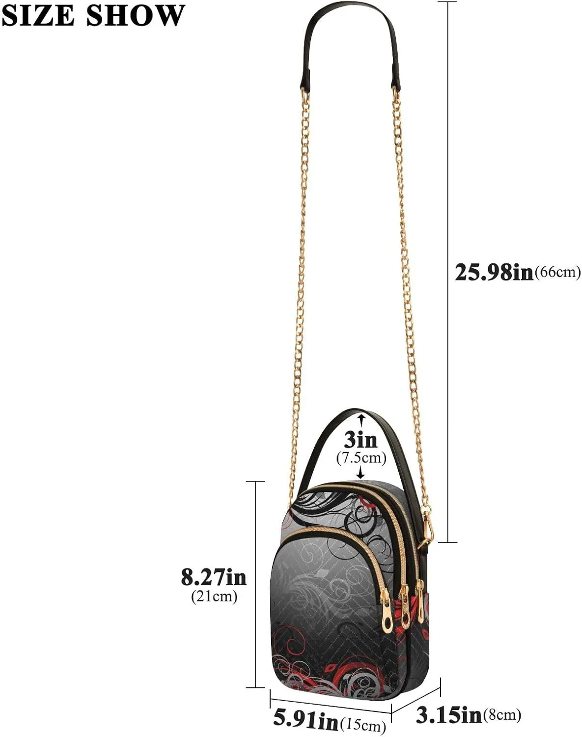 Women's Wave Cross Body Chest Bag, 52 inch Gold Chain Shoulder Handbag Purse