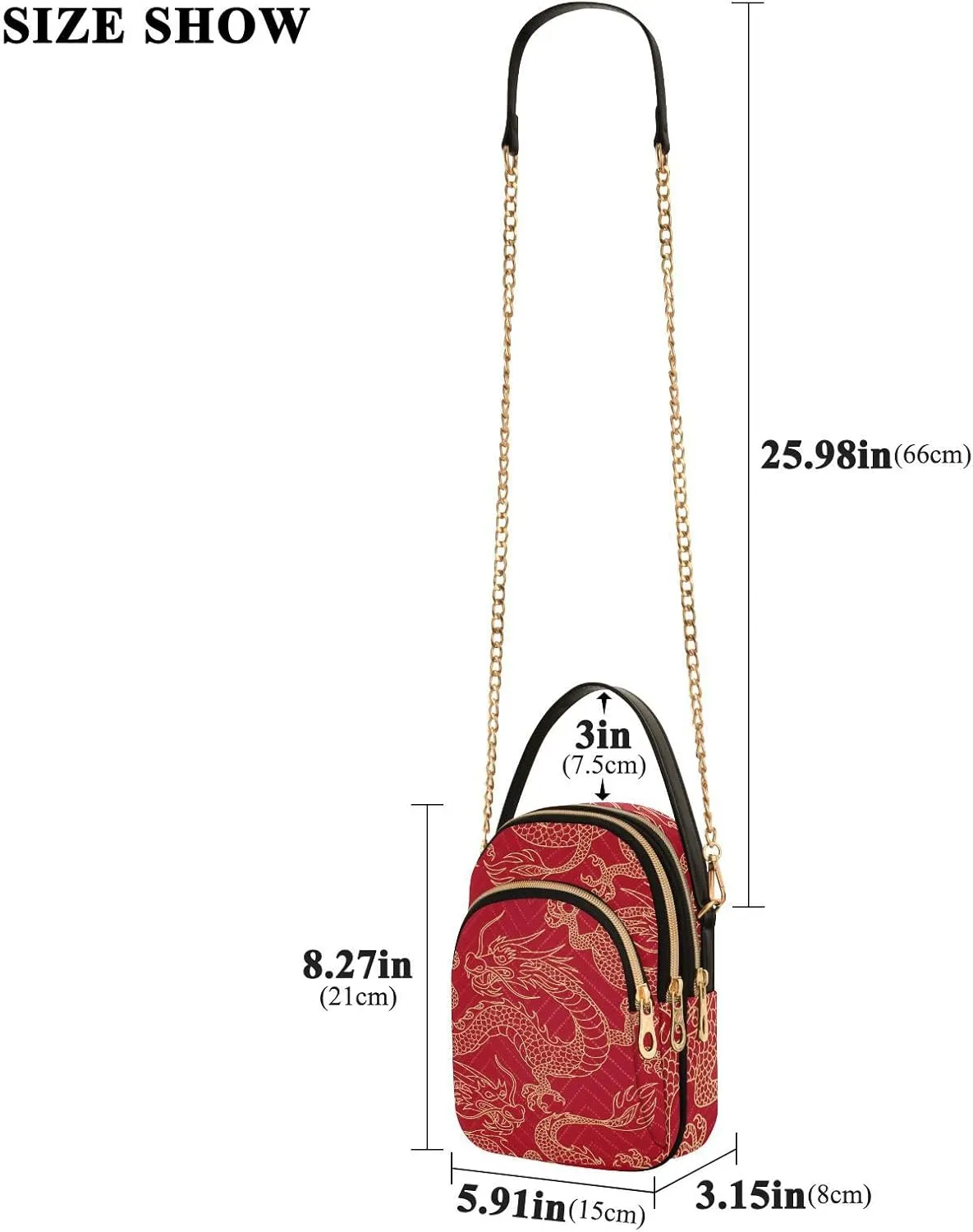 Women's Wave Cross Body Chest Bag, 52 inch Gold Chain Shoulder Handbag Purse